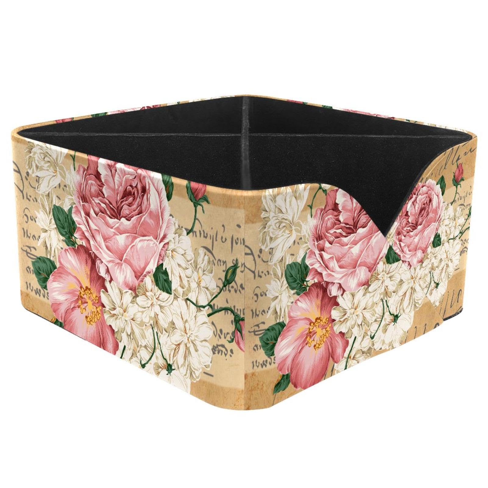 KengjuTesu Flower Blossom Desktop Organizer Pen Holder, Rectangular Pencil Cup for Office, Study and Makeup Stations