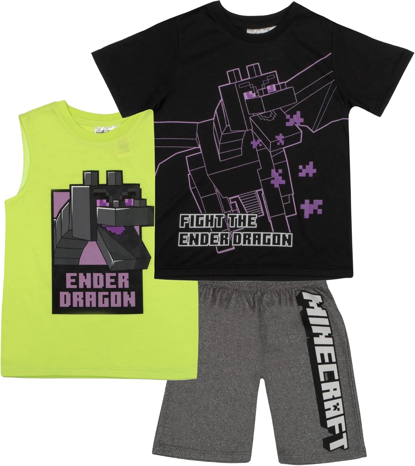 Minecraft Boy's Creeper 3-Piece Set - Graphic Print T-Shirt, Tank Top and Shorts Bundle for Kids