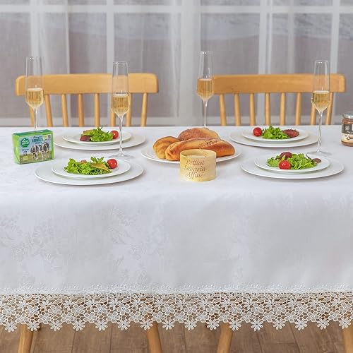 Miniatura 2 de Mantel rectangular de encaje blanco de alta calidad, impermeable, a prueba de aceite, a prueba de derrames, antiencogimiento, suave, resistente a