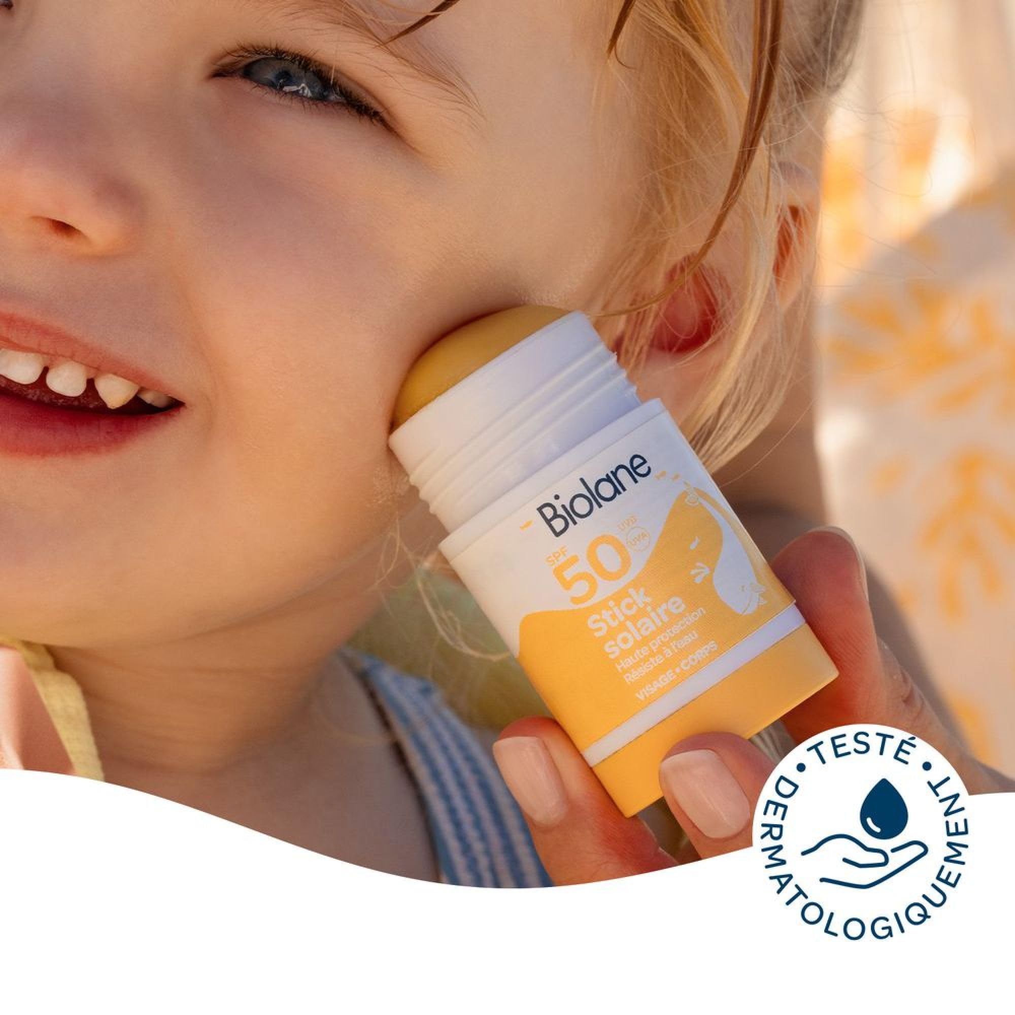 BIOLANE - Stick Solaire Bébé SPF 50 - Protection Visage et Corps - Haute Protection Contre UVA et UVB - Peaux Sensibles - Résistant à l'eau - Texture invisible - 3