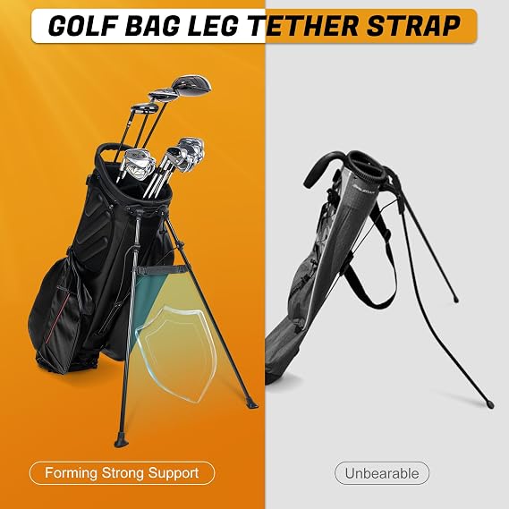 BIG TEETH Golf Stand Bag Leg Tether Strap Adjustable Length Magictape Black/White PU Leather