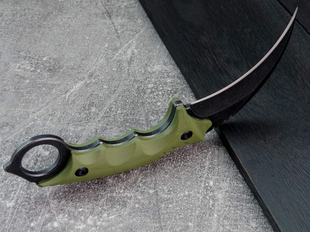 Ccanku C1111 Fixed Blade Knife D2 Steel Blade G10 Handle Claw Knife with Kydex Sheath for Outdoor Survival (Army green)