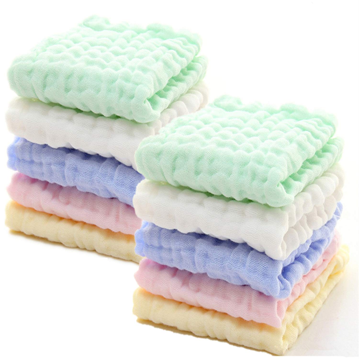 Paquete de 10 toallitas de muselina para bebés - Toallitas de algodón natural para bebés - Toalla suave para recién nacidos para pieles sensibles - Toalla de baño de algodón de 6 capas