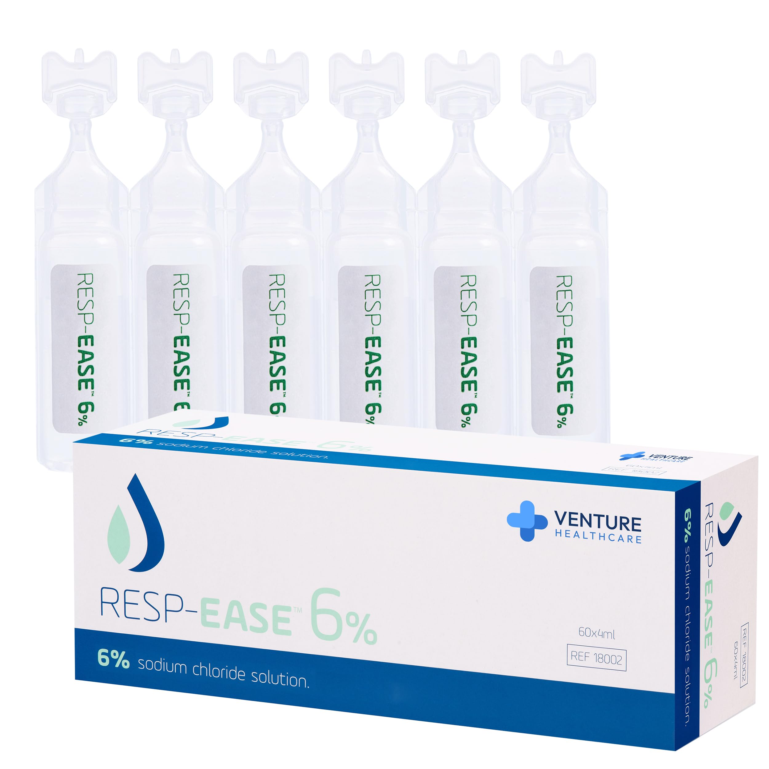 Resp-Ease 6% Sterile Hypertonic Saline Solution for Inhalation via Nebuliser - Helps Clear Airways and Congestion from Lungs - 60 x 4ml Vials - Strong Nebuliser Saline Solution
