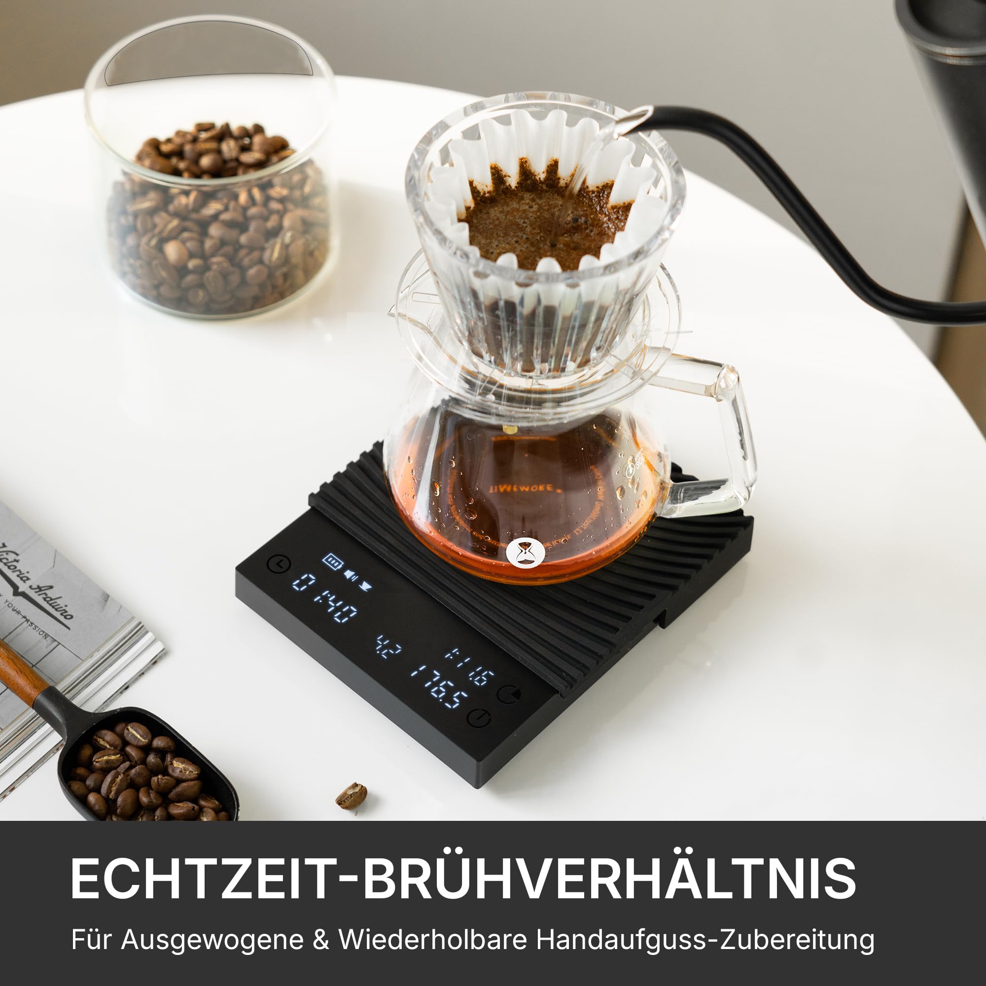TIMEMORE Black Mirror Basic 3 Kaffeewaage Für Pour-Over & Espresso, Mit Timer, 2kg/0,1g Hochpräzise Digitale Waage Mit 3 Brühmodi & Verhältnisfunktion,1600mAh Akku, USB-C, Schwarz