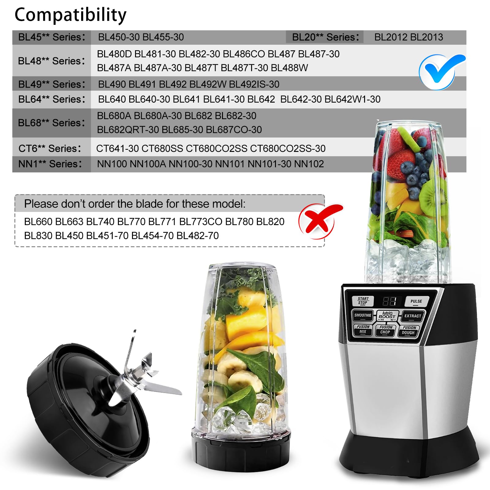 Photo 1 of 7 Fins Ninja Blender Blade Replacement Parts 2pcs Compatible with Ninja Blender Top Lid Accessories for Ninja Auto iQ BL682-30 BL642-30 BL450-30 BL482-30 BL687CO-30 ect.