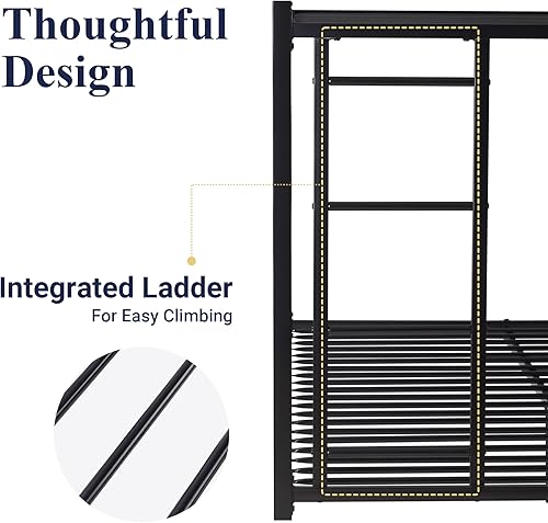 Miniatura 6 de Allewie Litera de metal tamaño individual sobre matrimonial para jóvenes y adultos con escalera y barandilla resistente, diseño pequeño que ahorra