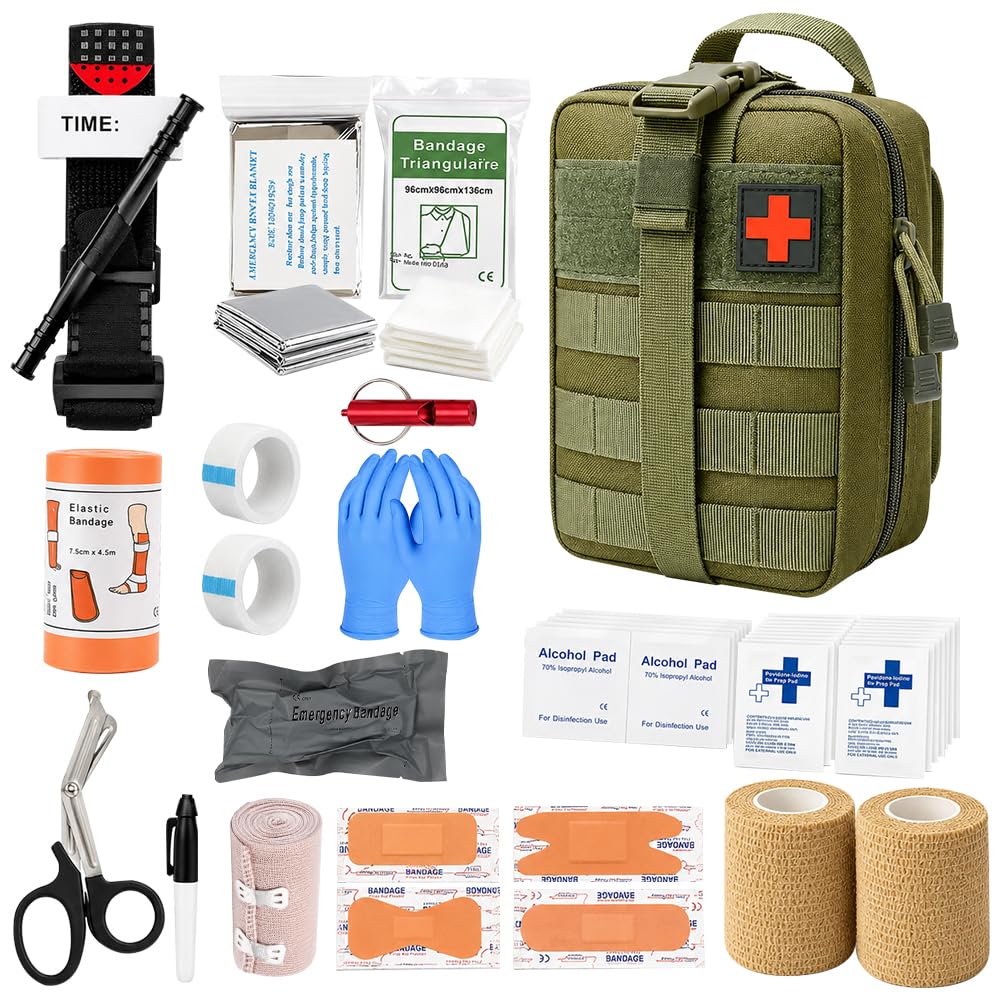 Kit Pronto Soccorso Militare, 61 Pezzi Kit di Primo Soccorso per Esterni per Campeggio, Escursioni, Casa Borsa di Pronto Soccorso Trauma First Aid Kit per Campeggio, Escursionismo e Uso Domestico