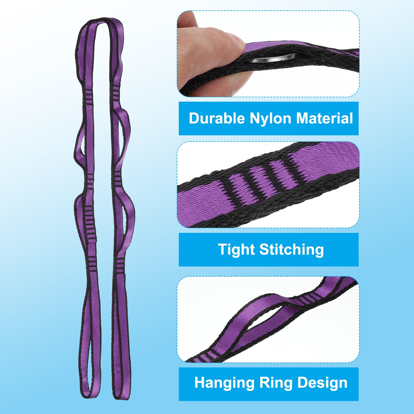 PATIKIL Sangle en chaîne Daisy, Lot de 2 Sangles d'escalade Robustes en Nylon Ajustables avec 8 Boucles pour Balançoire de Yoga Aérien, Violet