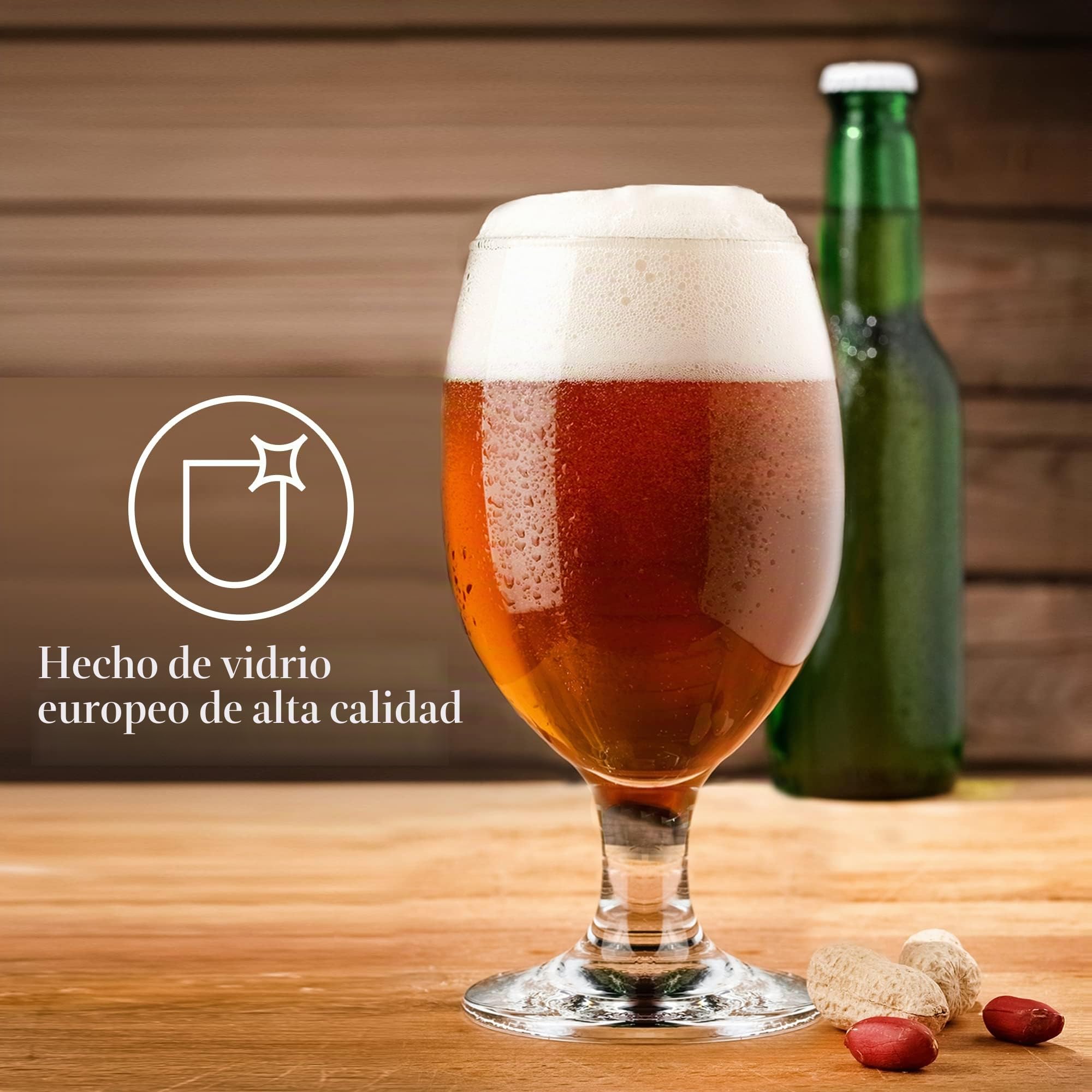 CRYSTALIA Copas Cerveza Cristal, Vaso Cerveza Belga Set 6 400ml 100% SIN PLOMO Caliz Cerveza, Copas de Cerveza IPA, Vasos de Cerveza, Copa Cerveza con Tallo, Tulipa Cerveza, Beer Glass