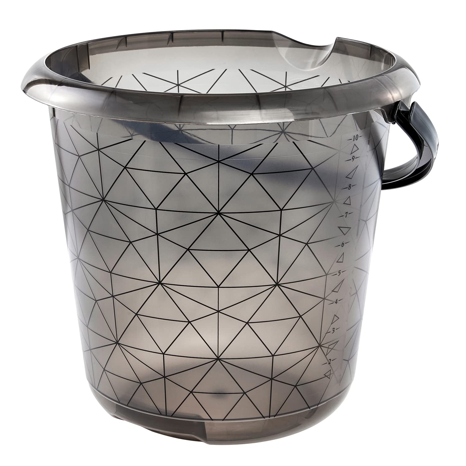 keeeper Cubo con escala de medición integrada y asa ergonómica, 10 L, Ilvie Polygon, Gris Crystal