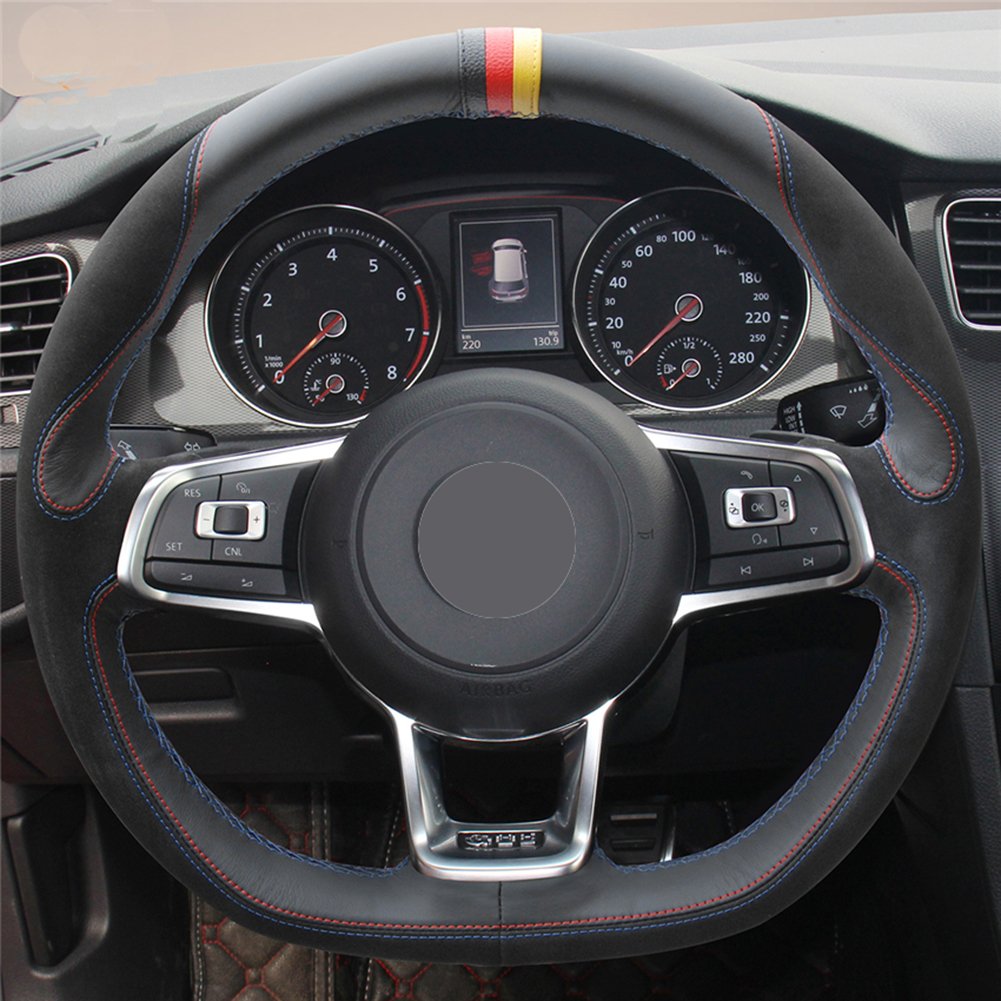 Car Steering Wheel Cover Black Suede Artificial Leather For Volkswagen
