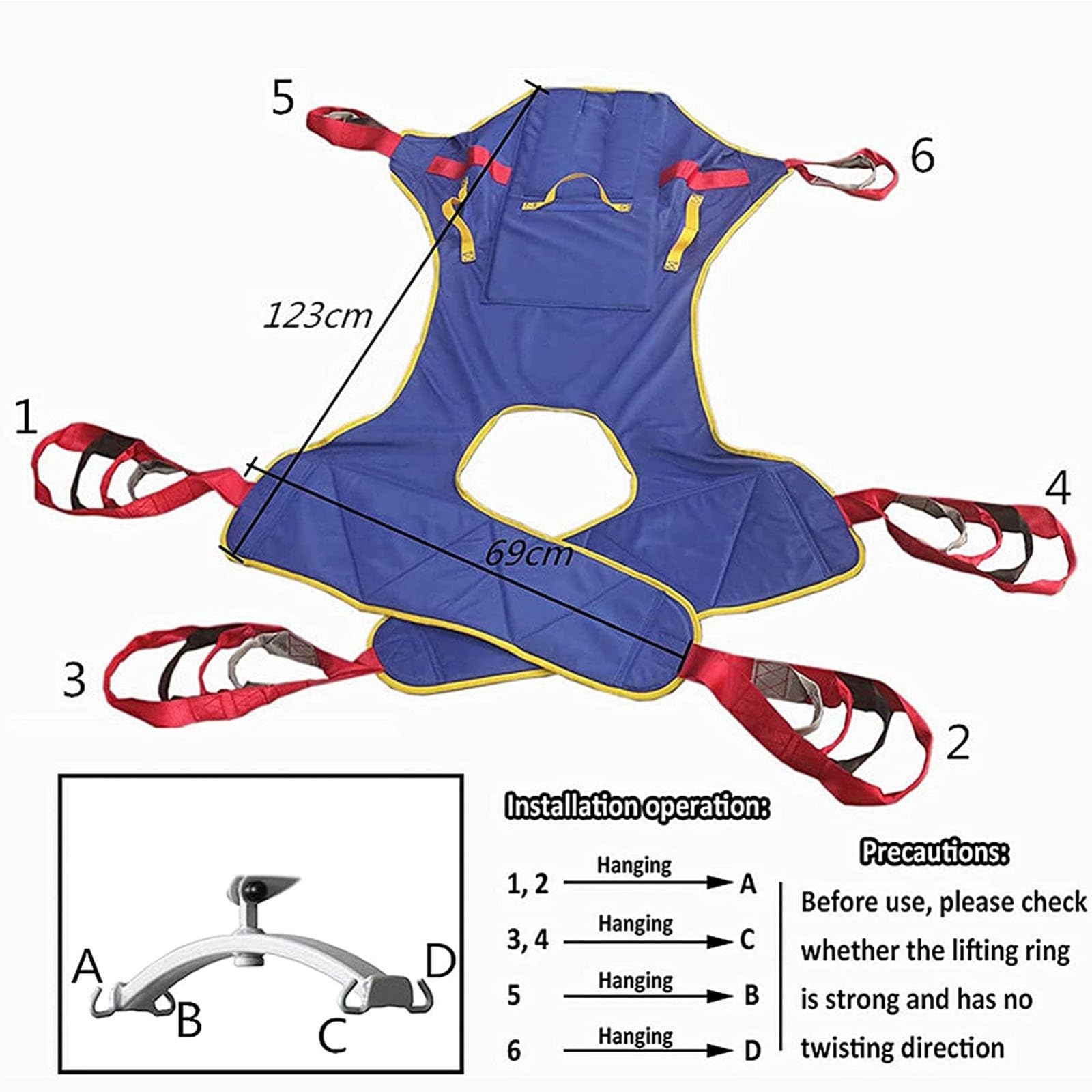 Cinturón de transferencia de cuerpo completo, elevador de paciente, para traslado de cama a silla de ruedas reclinable o inodoro para cuidadores discapacitados, capacidad de carga de 150 kg de largo