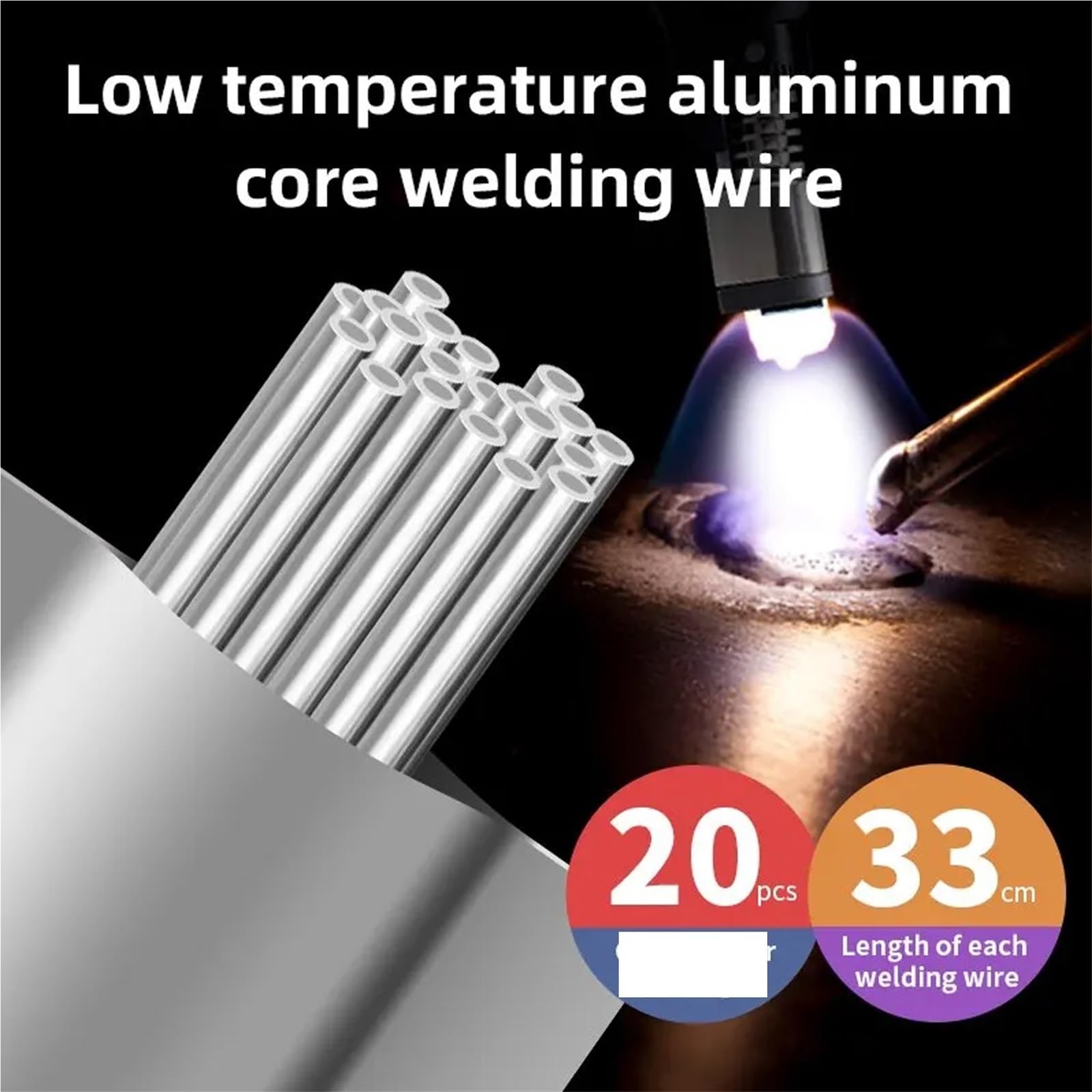 Aluminiowe pręty spawalnicze, 20 sztuk, 30 cm, miedziane, aluminiowe, uniwersalne, niskotemperaturowe, spawalnicze, wielofunkcyjne, miedziane, aluminiowe, naprawa Ro, 20 szt., 1,6 mm, 33 cm
