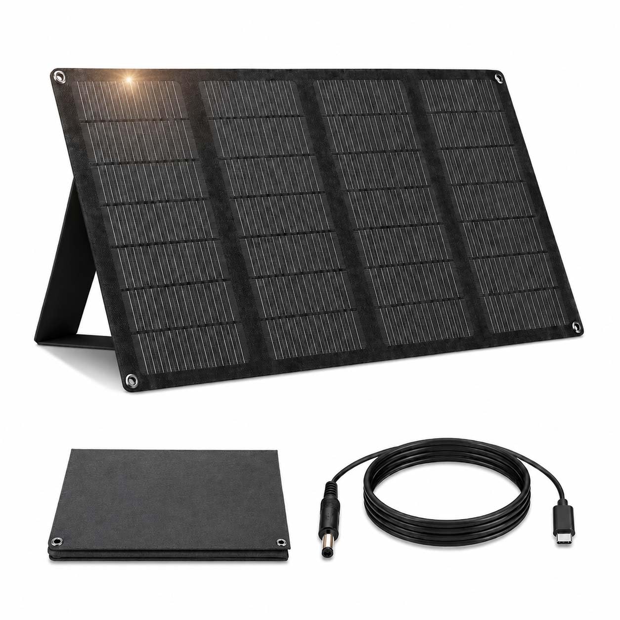Elfcam - 40W Pannello Solare Pieghevole ETFE IP65 con Uscite DC USB-C USB-A, Caricatore Solare Portatile per Batteria Esterna, Campeggio, Van, Escursioni e Viaggi