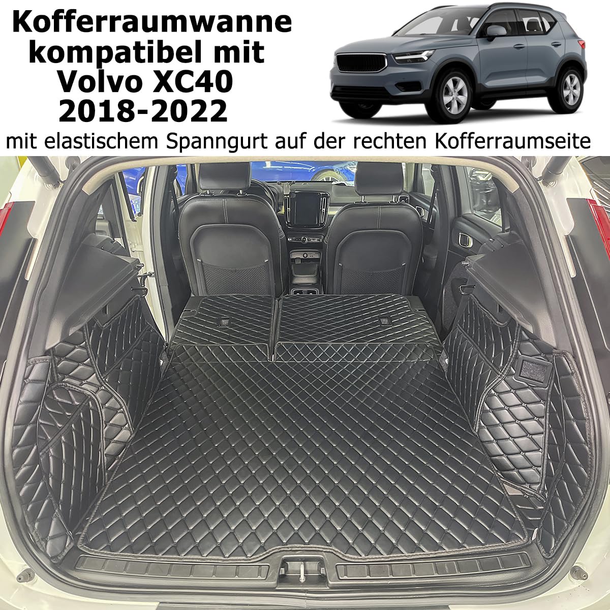 Vasca per bagagliaio per Volvo XC40 2018–2022 (con cinghia elastica sul lato destro del bagagliaio) Protezione bagagliaio su misura