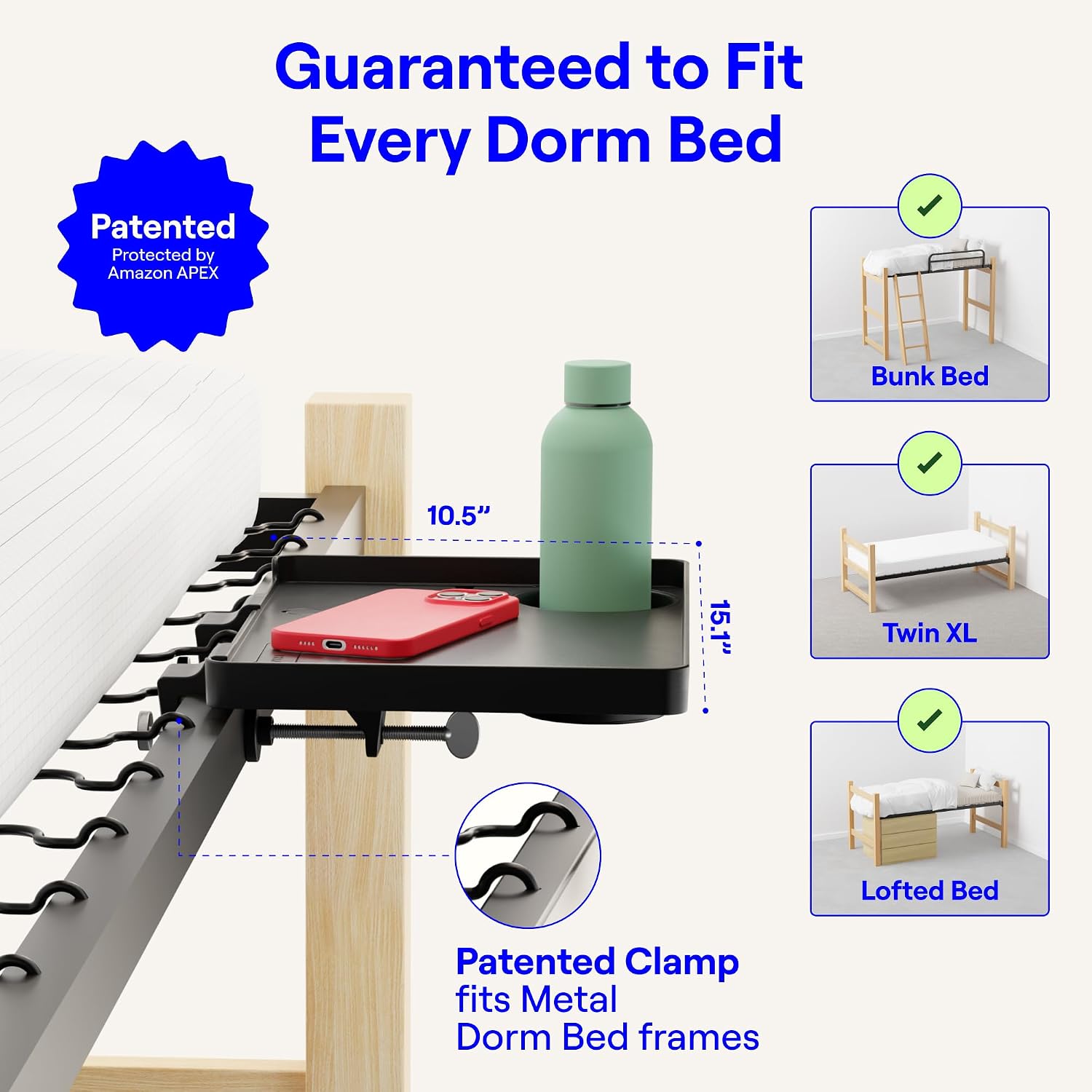  Bedside Shelf for Dorm Room - Dorm Essential 2.0, Black | Bunk Bed & Top Bunk, College Dorm Room Essentials, Bedside Caddy, Clip on Floating Tray, Bed Side Table, Loft Nightstand thumbnail