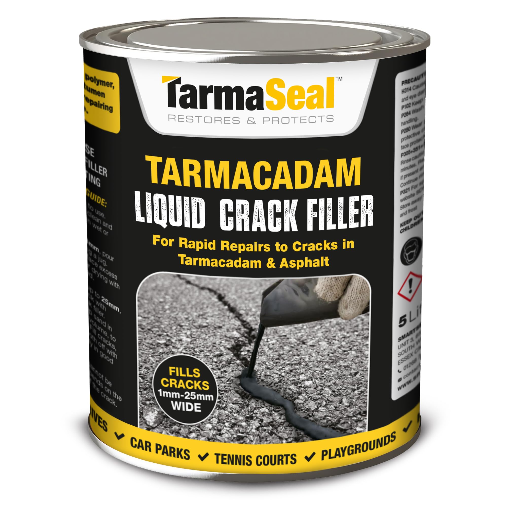 TarmaSeal Tarmac Liquid Crack Filler - 5L - Flexible Rubberised Tarmac Repair Liquid for Repairing Cracks in Tarmacadam & Asphalt. Crack Filler for Tarmacadam Driveways, Paths & Playgrounds