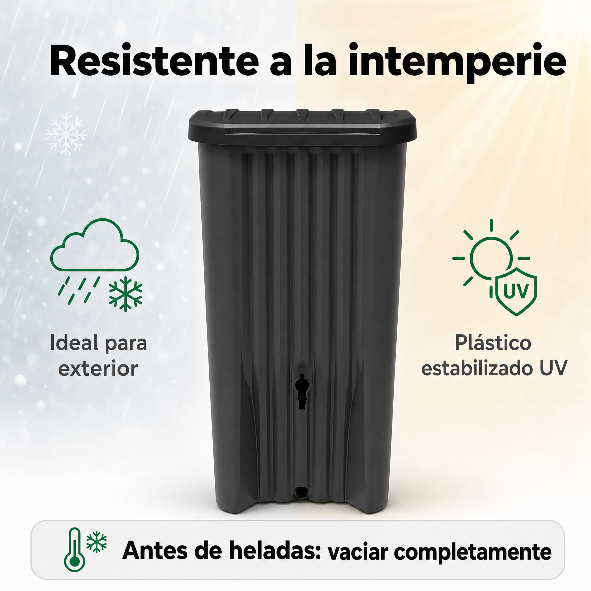 YourCasa Depósito Agua Lluvia 150 L, Estrecho con Grifo, Antracita | Recolector de agua de lluvia compacto para jardín, terraza y balcón; plástico resistente UV, fabricado en Francia