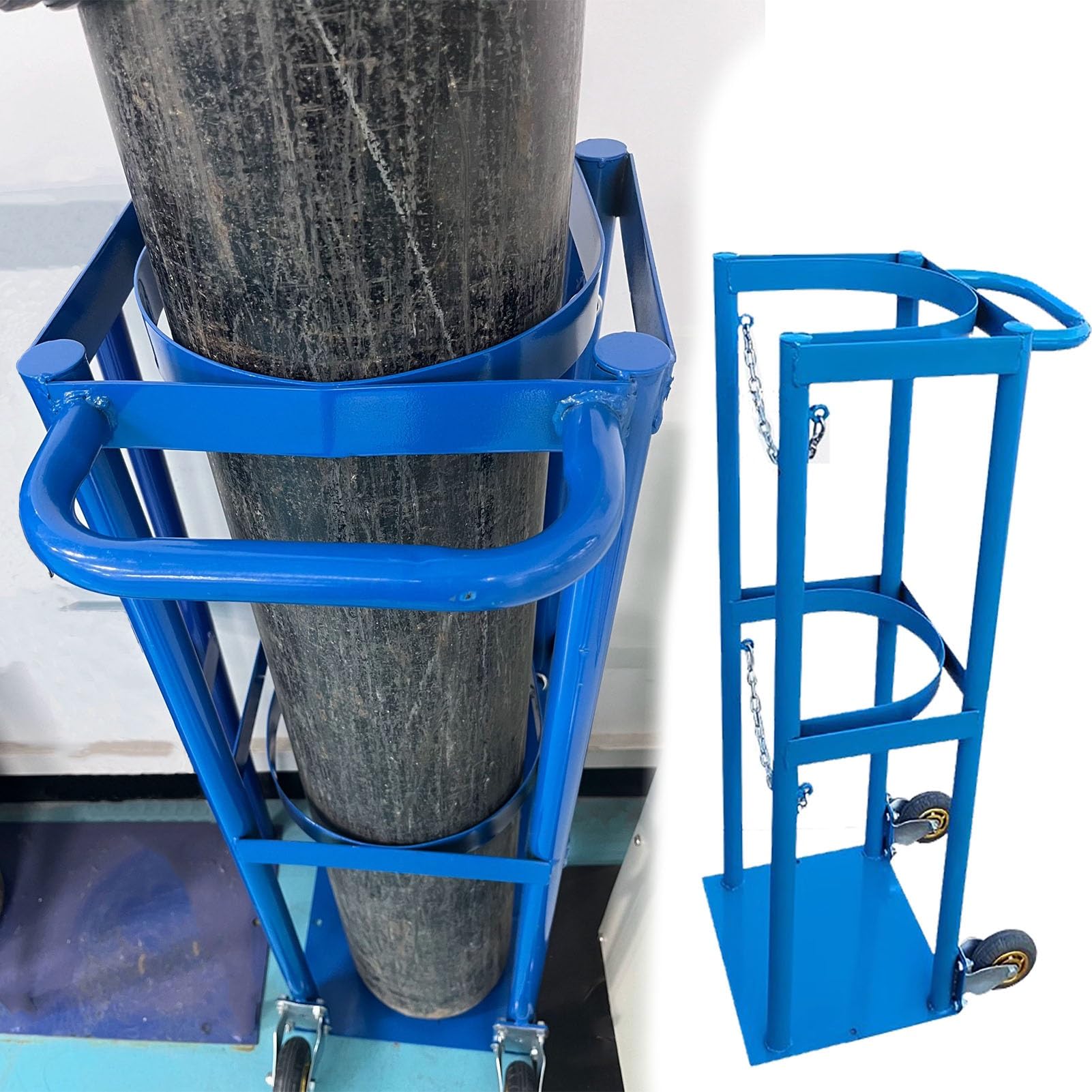 GTHTUHFD Cylinder Tank Holder Rolling Oxygen Cylinders Storage Rack For Transport Chair, Rectangular Trolley Tool For 40L Tank, One-Piece Vertical Cylinder Welding Cart,