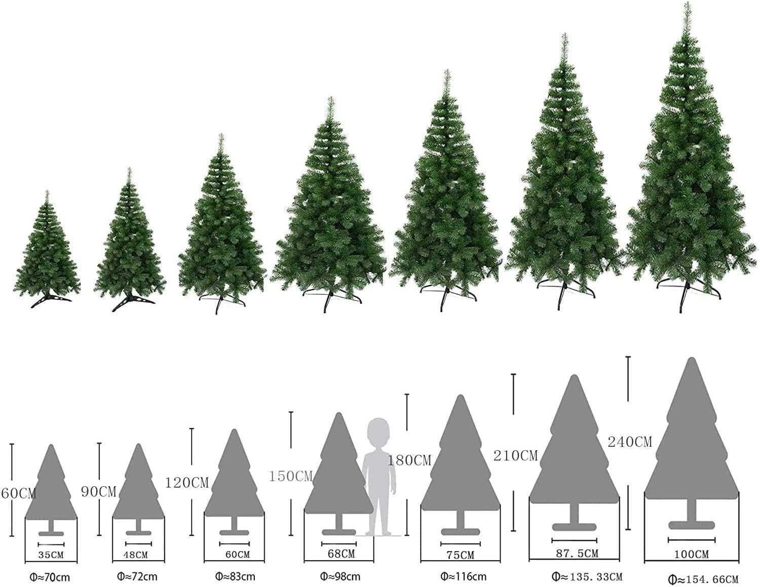Árbol de Navidad Artificial - Soporte de Pie Metálico - Fácil Montaje 180 cm Verde