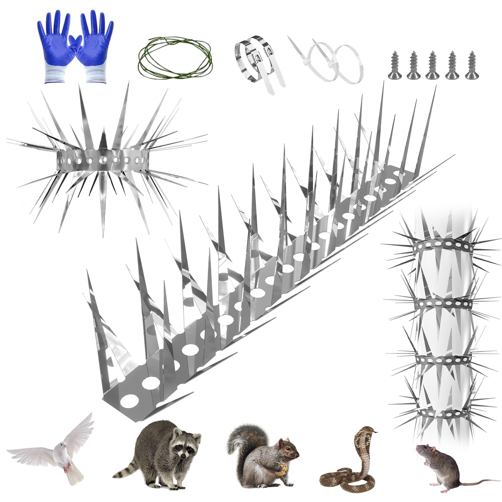 Marderabwehr,Taubenabwehr,Vogelabwehr-Spikes,Marderschreck für Fallrohr,Balkon,Dachrinne,zum Vertreiben von Eichhörnchen,Waschbären,Katzen,Verschlungene Dornen – optimaler Schutz,schneidbar(100 cm)