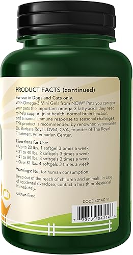 Miniatura 2 de NOW Pet Health, suplemento de mini geles Omega 3, formulado para gatos y perros, certificado NASC, 150 cápsulas blandas
