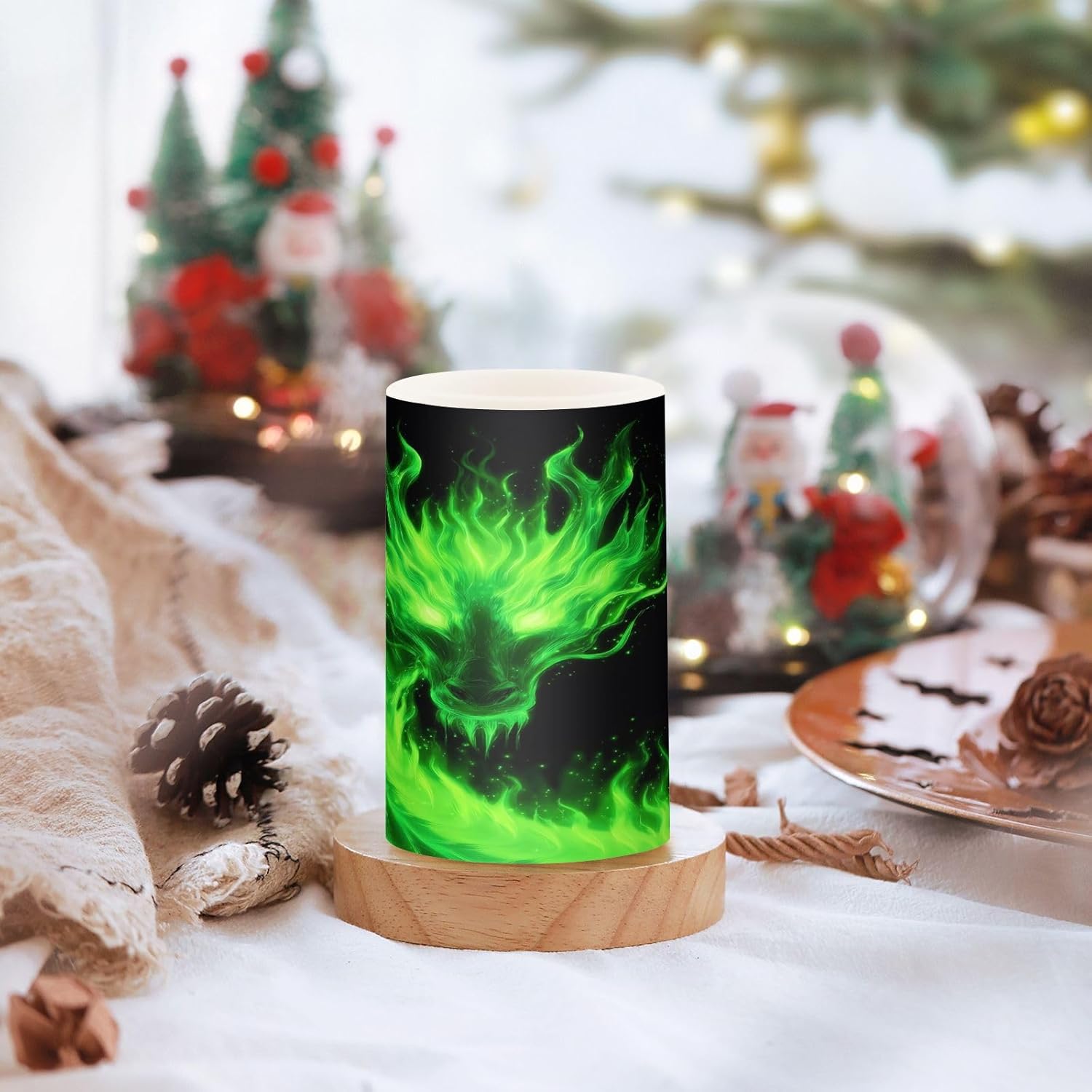 ALAZA Green Dragon Black Flickering Flameless Candles Pillar Led Candles Battery Operated Candles with Remote and Timers Set of 2