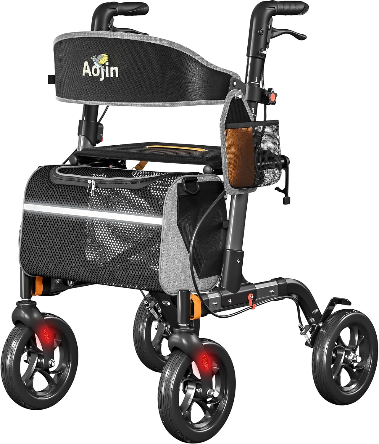 Walkers for Seniors, Rollator Walker with Seat, 350 lb Weight Capacity, 18" Big Seat, 8" All-Terrain Wheels, 6-Level Adjustable Height, Lightweight Aluminum Frame Rollator Walkers for Seniors (Gray) Grey