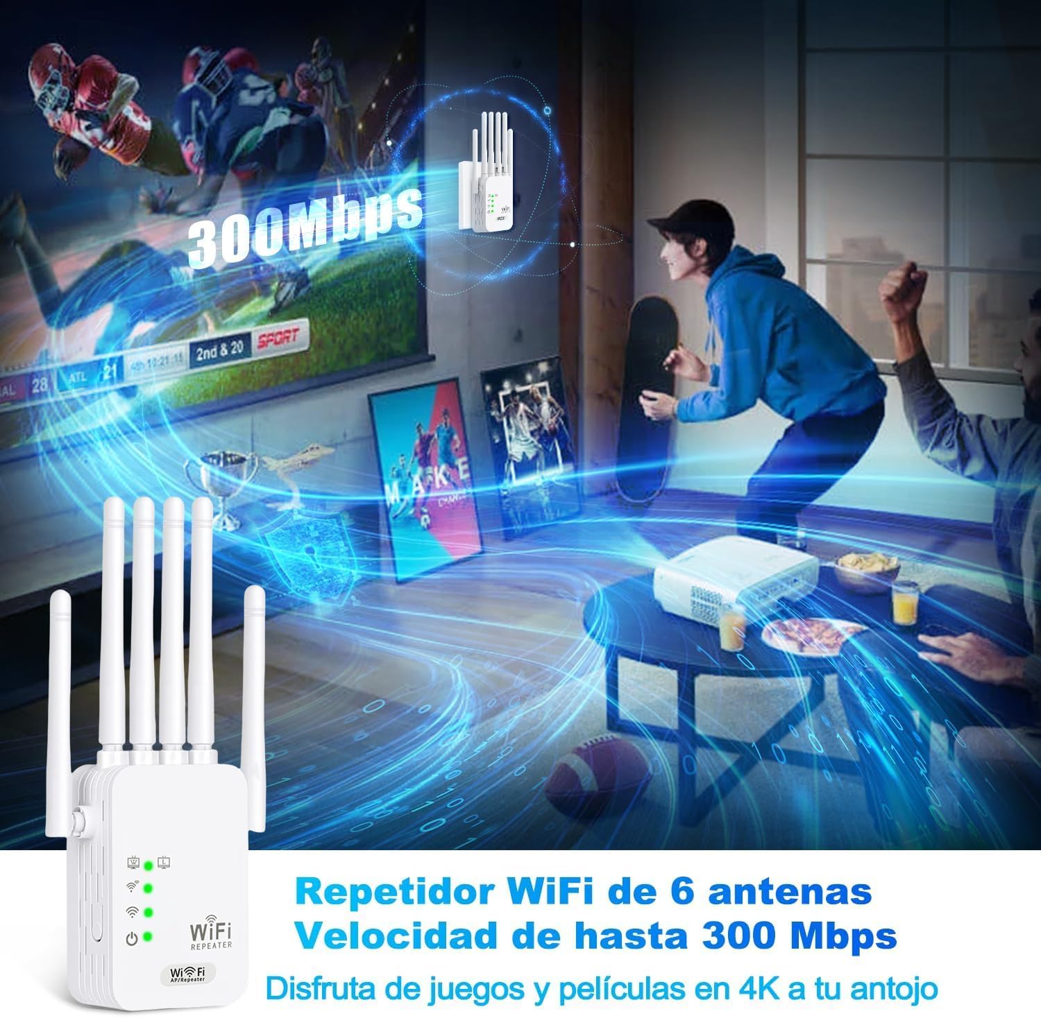 2026 Repetidor WiFi Más Vendido,WiFi Extender,Amplificador Señal WiFi Potente,6 Antenas Y 2 Puertos LAN,Extensor WiFi para El Hogar Y La Oficina, Fácil De Instalar