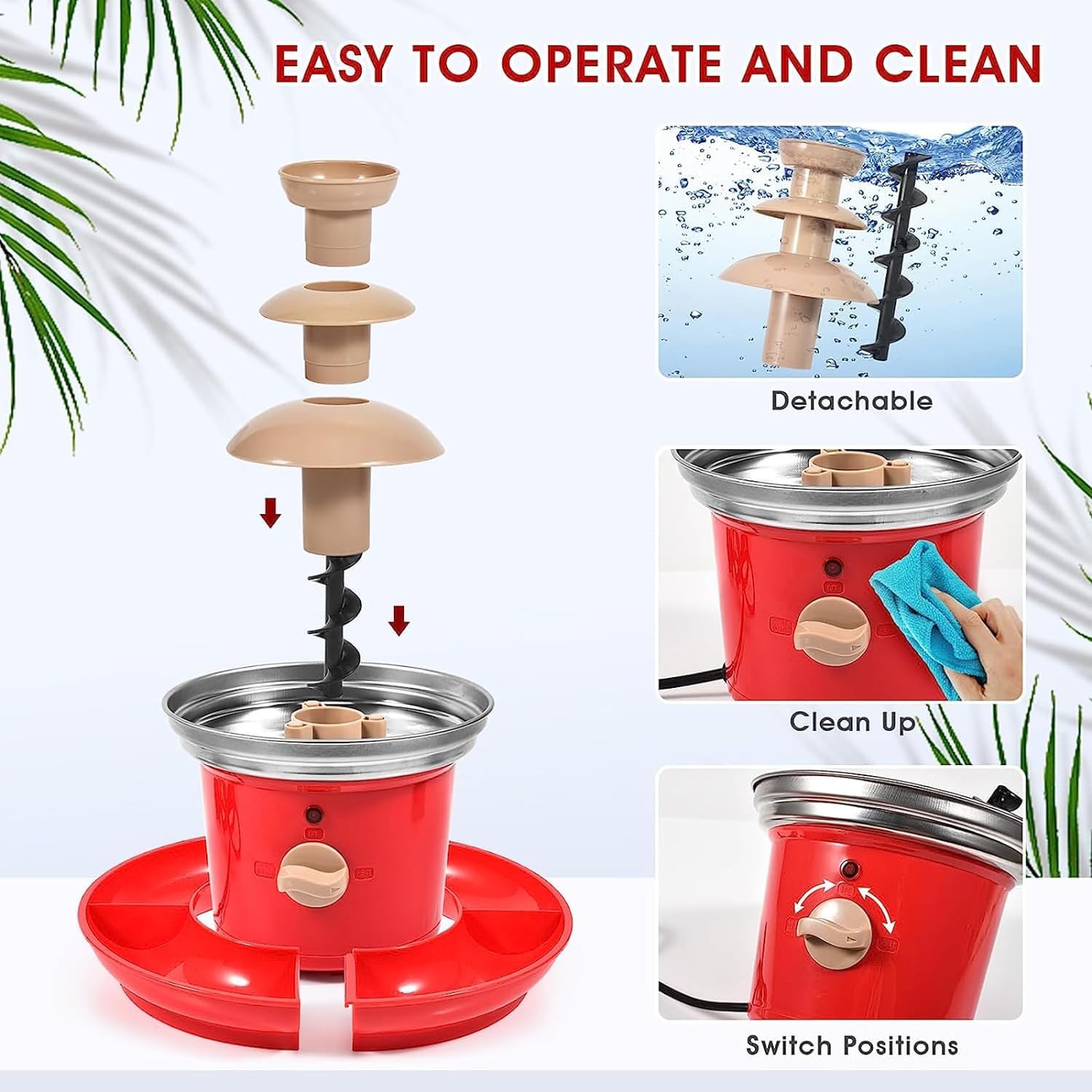 Mini fontana di cioccolato a 3 strati, vassoio rimovibile, fontana di cioccolato elettrica in acciaio inossidabile per formaggio nacho, salsa barbecue, sciroppo, ranch