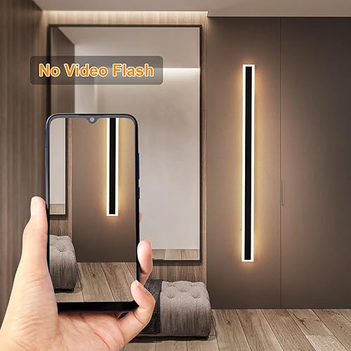 Miniatura 8 de Moderno aplique de pared enchufable para interiores y exteriores, lámpara LED de pared negra mate de 59 pulgadas, 48 W, blanco cálido, 3000 K, cable