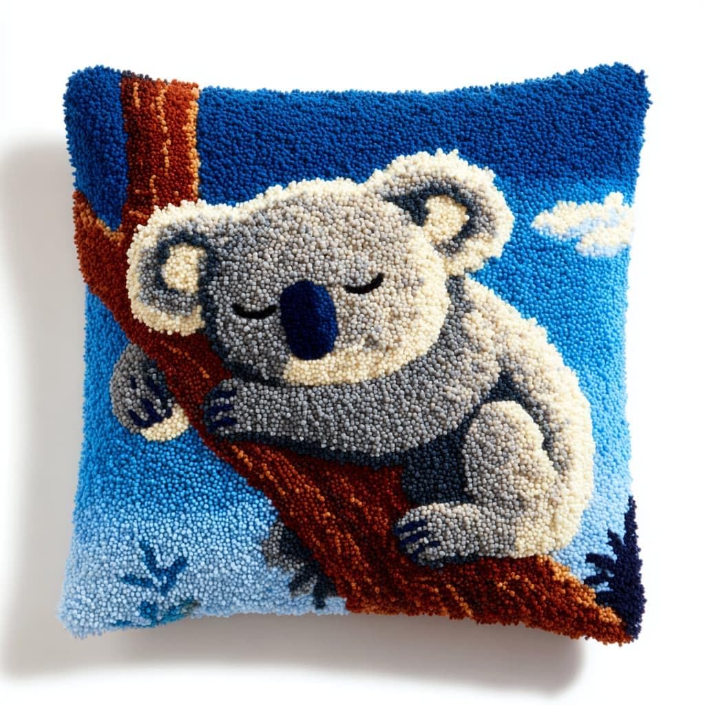 Taxpy Latch Hook Kits, Koala Pillow DIY Rug Crochet Hook Cushion Making Kits with Preprinted Pattern Canvas Handmade Cushion Kit 43x43cm