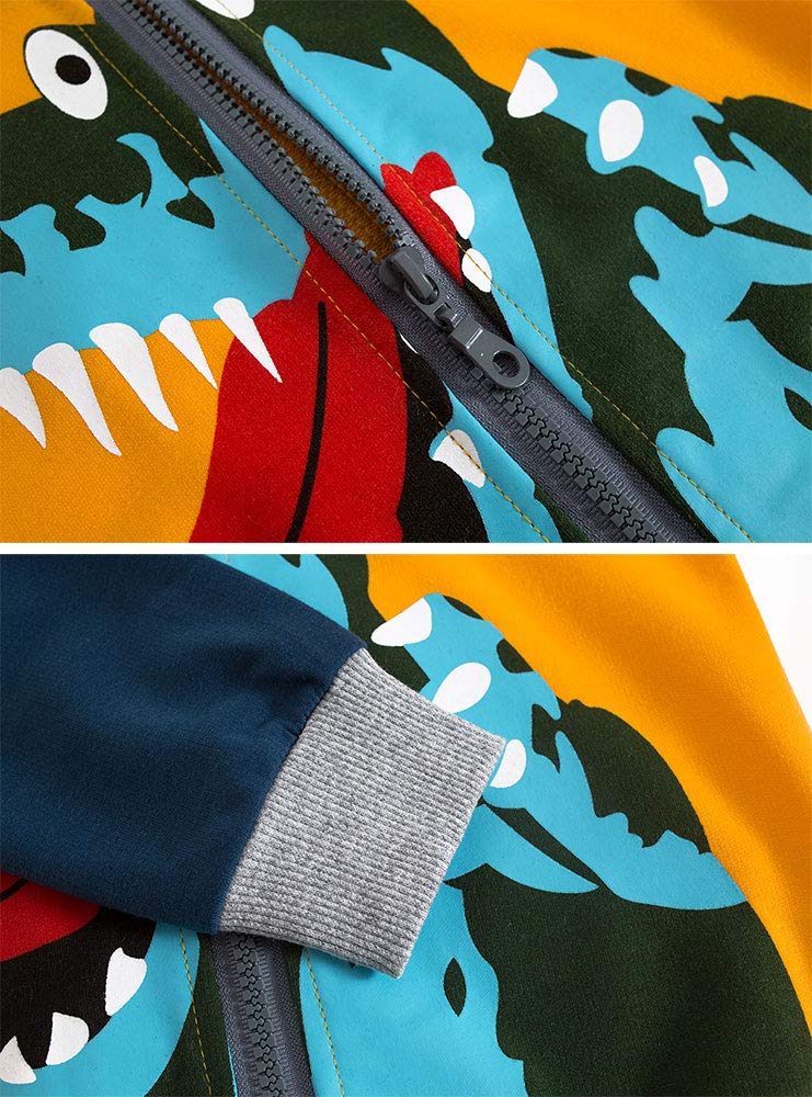 TEDD Sweatshirt à Capuche Garçon Dinosaure Zipper 100% Coton Manches Longues Sweat pour Enfants 1-12 Ans