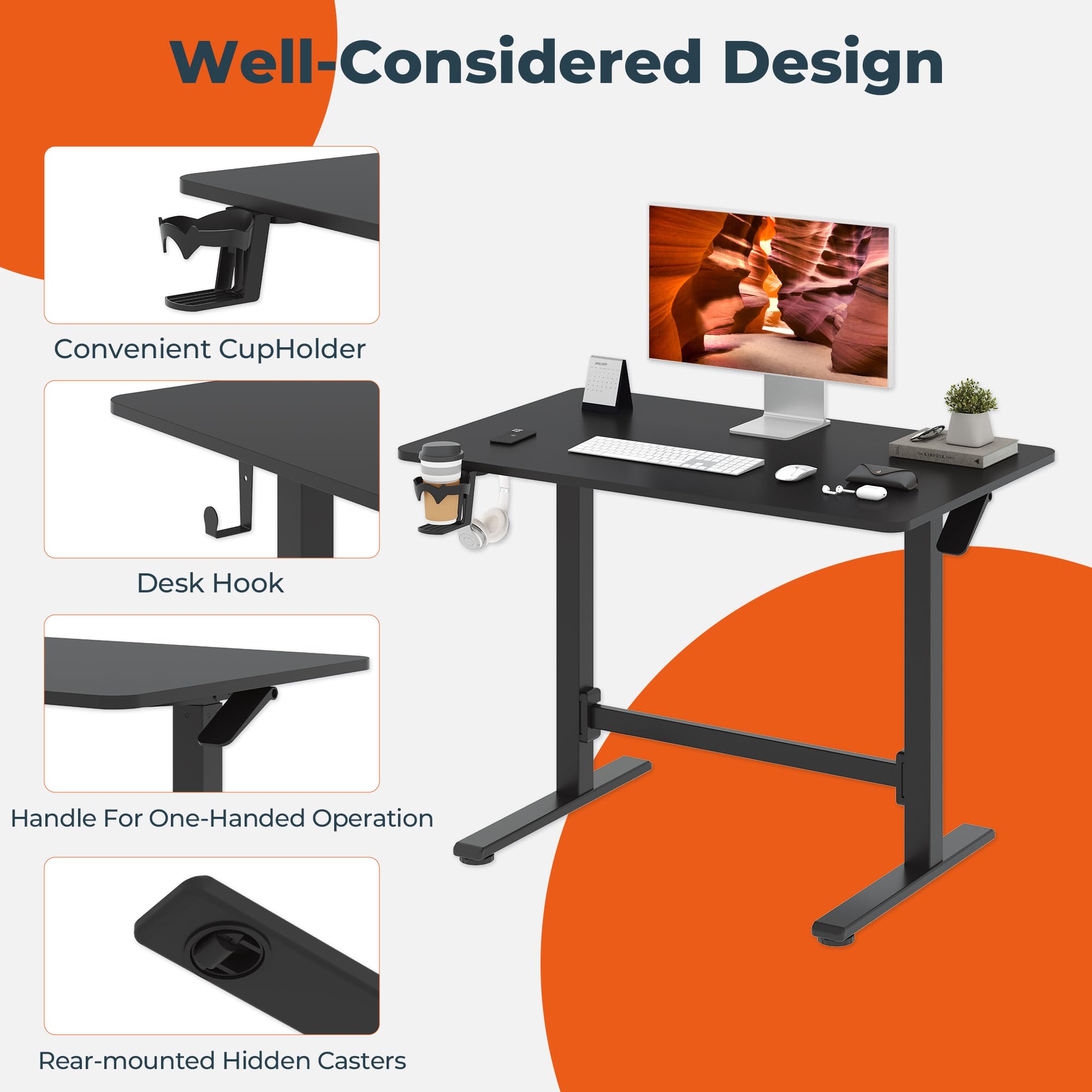 Pneumatic Standing Desk 31 5 x 19 7 One-Piece Adjustable Height Home Office Desk Rolling Computer Workstation with — view 4