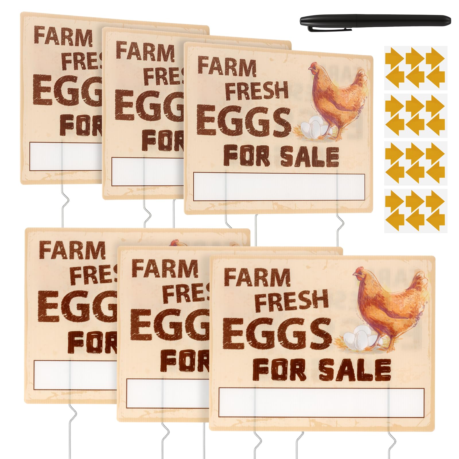 Fresh Egg Sign for Farms, Waterproof Fresh Egg Sign Stake, Eggs for Retail Signs, Signs Chicken Coop Decor, 36.5x28.5cm with Marker Pen Arrow Stickers Weatherproof for Outdoor Yard(6Pcs)