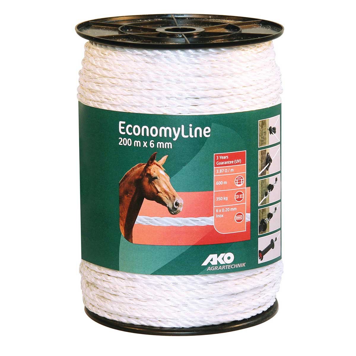 AKO Fencing Elektroseil 500m, 6mm, 6X 0,20 NIRO, weiß