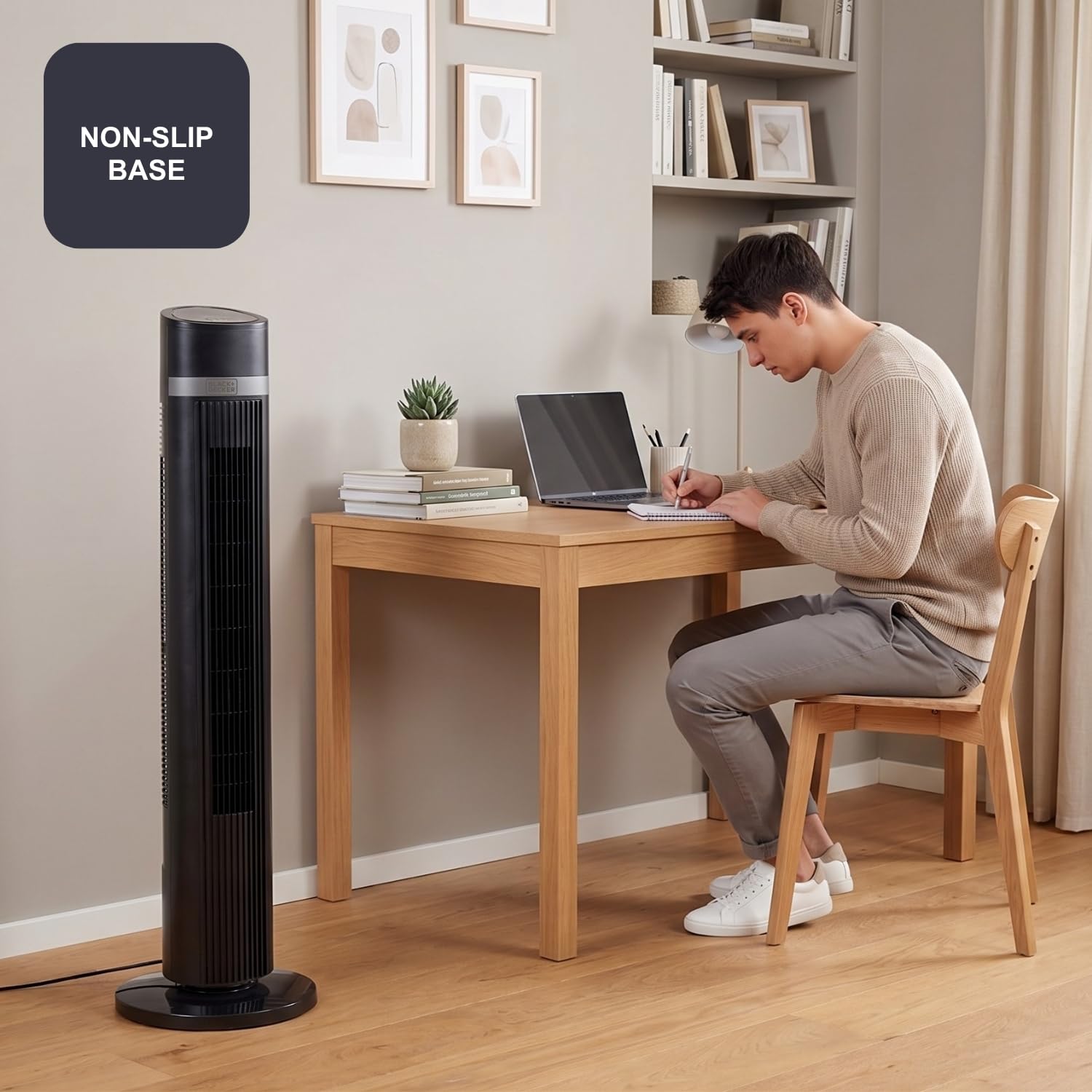 Black+Decker BXEFT50E wentylator kolumnowy 102 cm, 45 W, 4 prędkości, oscylujący, kontroler soft touch, timer 15h, pilot zdalnego sterowania, 3 tryby, cichy uchwyt, stabilna podstawa, czarny