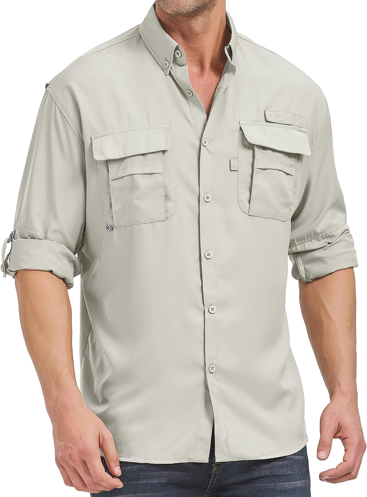 Mens Safari Shirts Long Sleeve UV Protection Hiking Fishing UPF 50+ Quick Dry Camping Travel Shirts