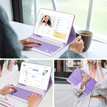 APHBZGE Keyboard Case for iPad 9/8/7th Gen 10.2’’,Detachable Case with Bluetooth Keyboard for iPad 9th Gen 10.2 inch with Pencil Holder,Auto wake/up,Purple