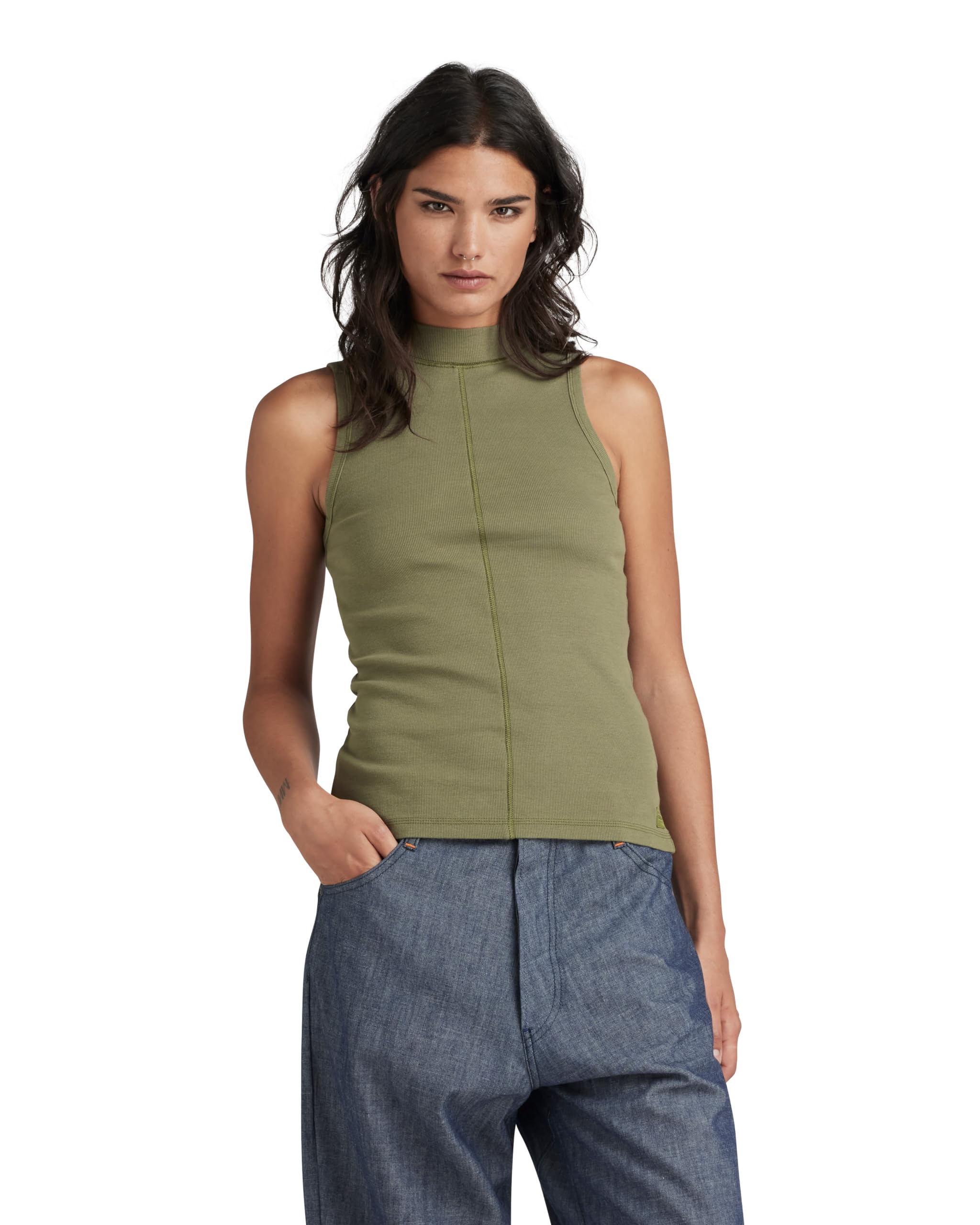 G-Star Women's Open Back Mock Slim Top, Green (dk shamrock D24502-D595-7159), XXS