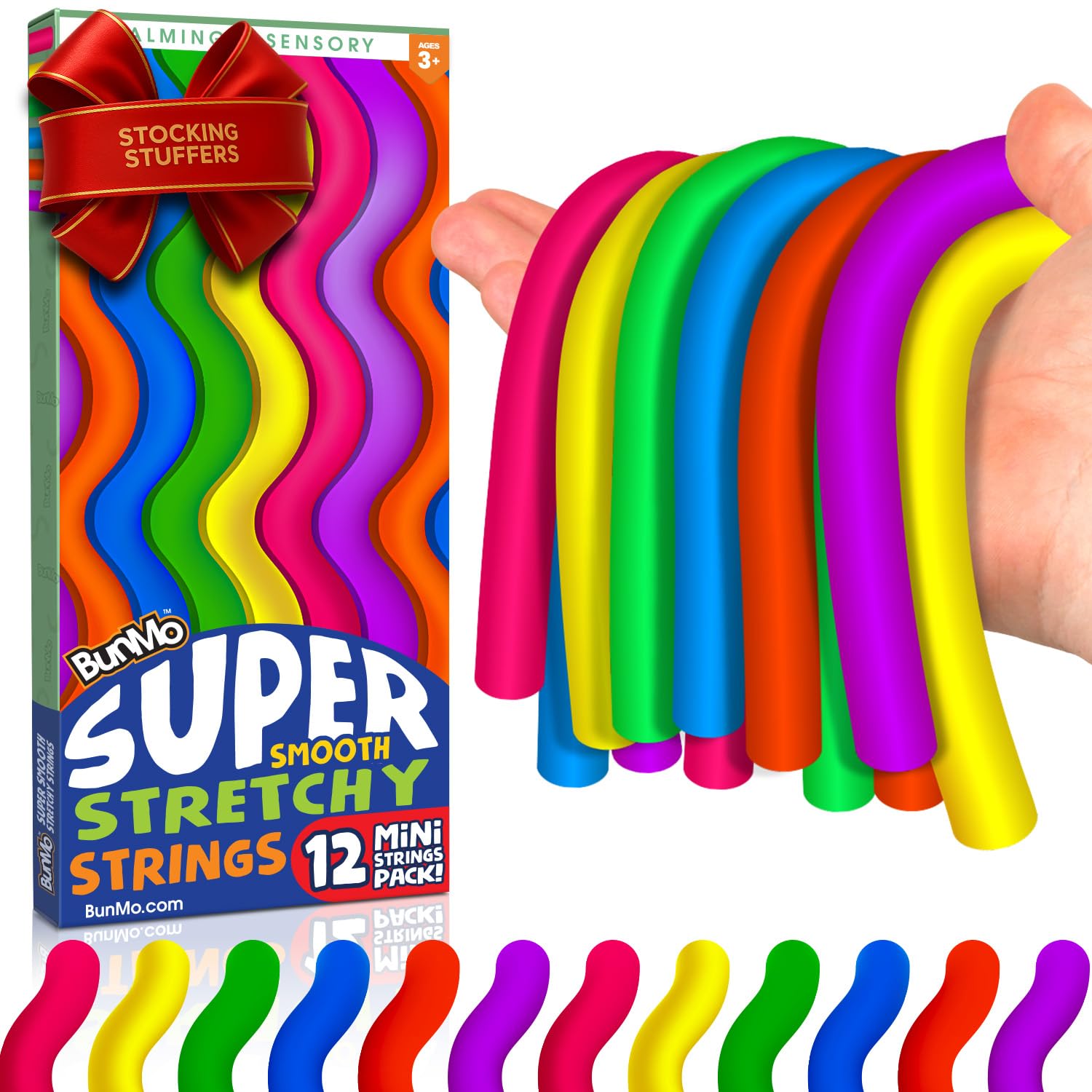 BUNMO Stocking Stuffers for Kids - Stretchy Sensory Strings - Sensory Toys for Kids - Stocking Stuffers for Boys and Girls - Hours of Fun - Original Mini - 12 Pack