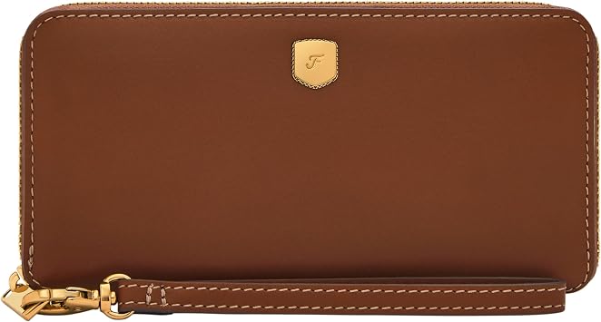 Fossil Women's Wallet, Lennox Leather Zip Around Clutch Wallet for Women, Medium Brown