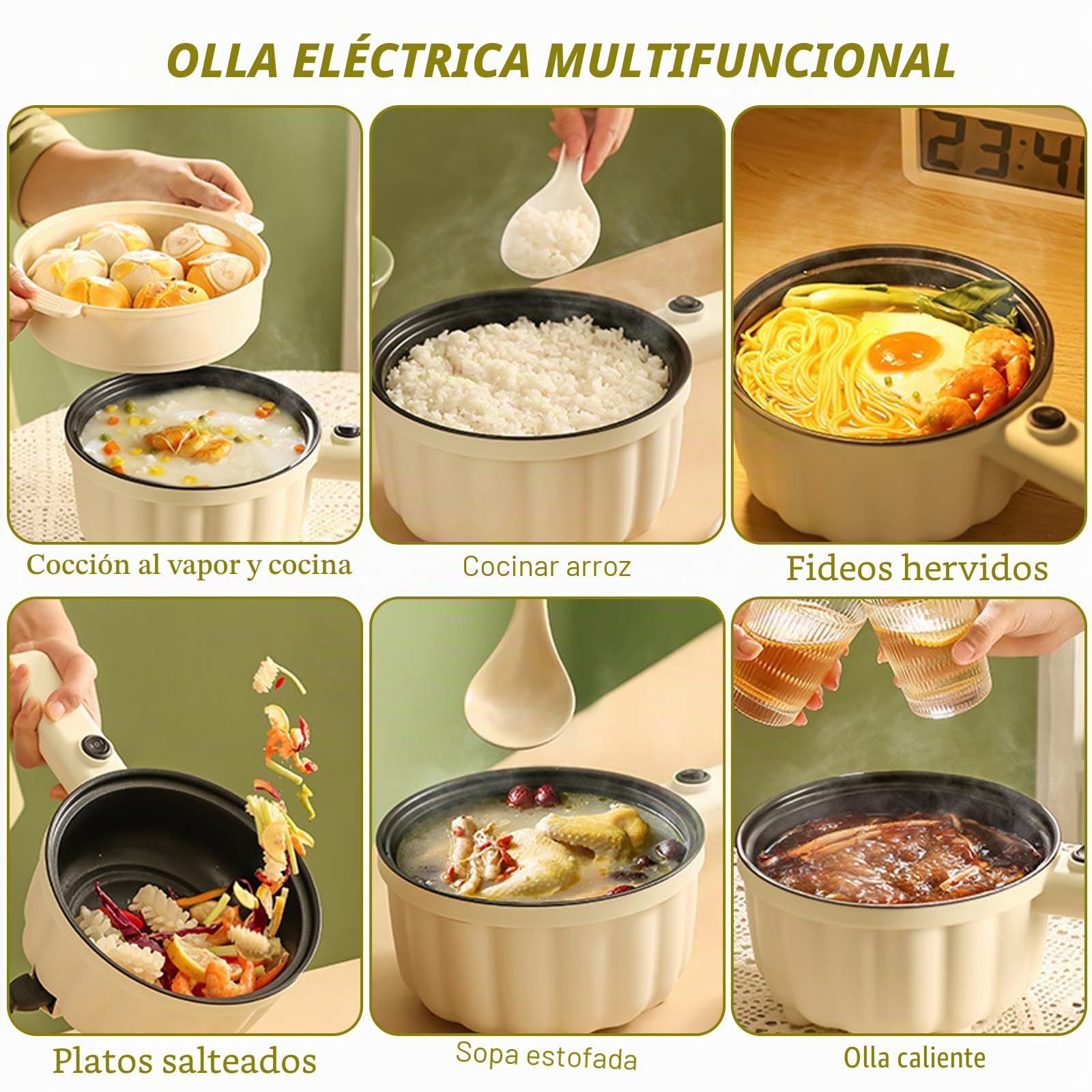 Olla eléctrica de 2 litros con vapor, olla caliente eléctrica, mini multicocina antiadherente, antiadherente mini sartén eléctrica, cocina ramen rápida para el hogar, oficina dormitorio