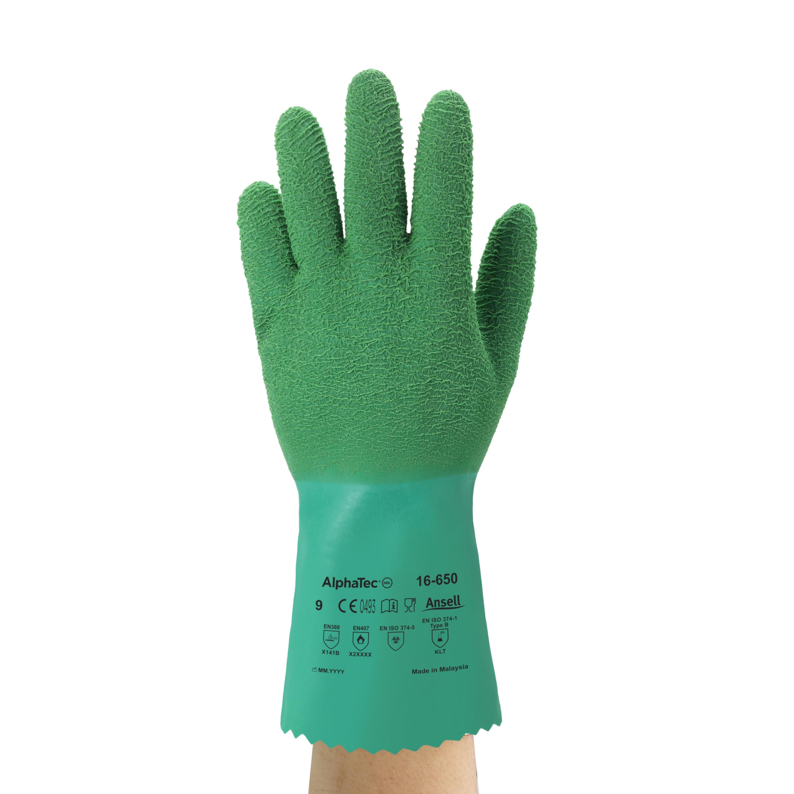 Ansell AlphaTec 16-650 Guantes de Trabajo Multiusos, Protección Mecánica, Verde, Talla M (12 Pares)