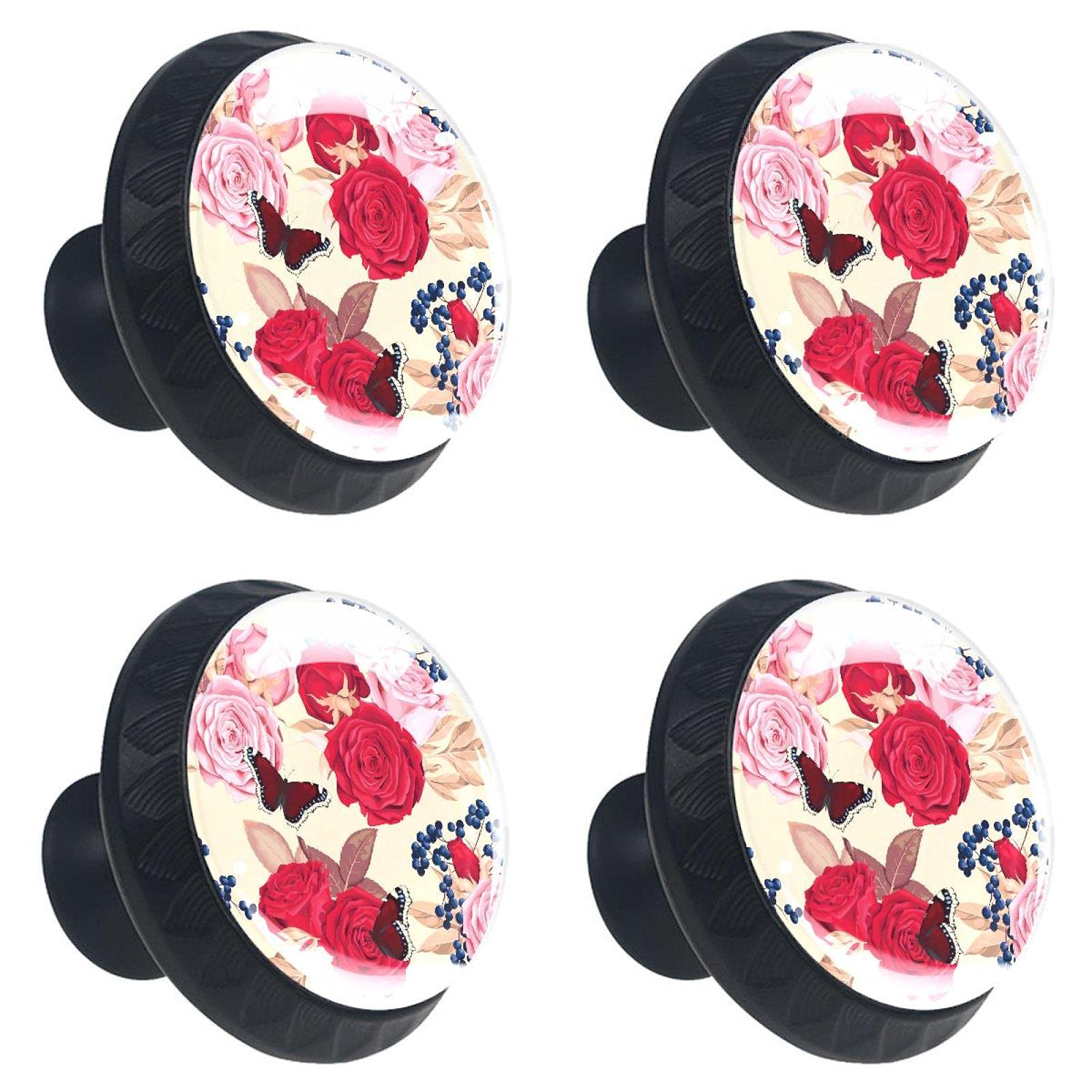 Boutons de tiroir en verre 30mm poignée meuble papillon rose lot 4