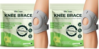 Wellnee Knee Brace with Silicone Padding - Wellknee Compression Sleeve for Men & Women - Joint Support that Massages & Boosts Circulation During Walking, Running & Exercise Pack of 2