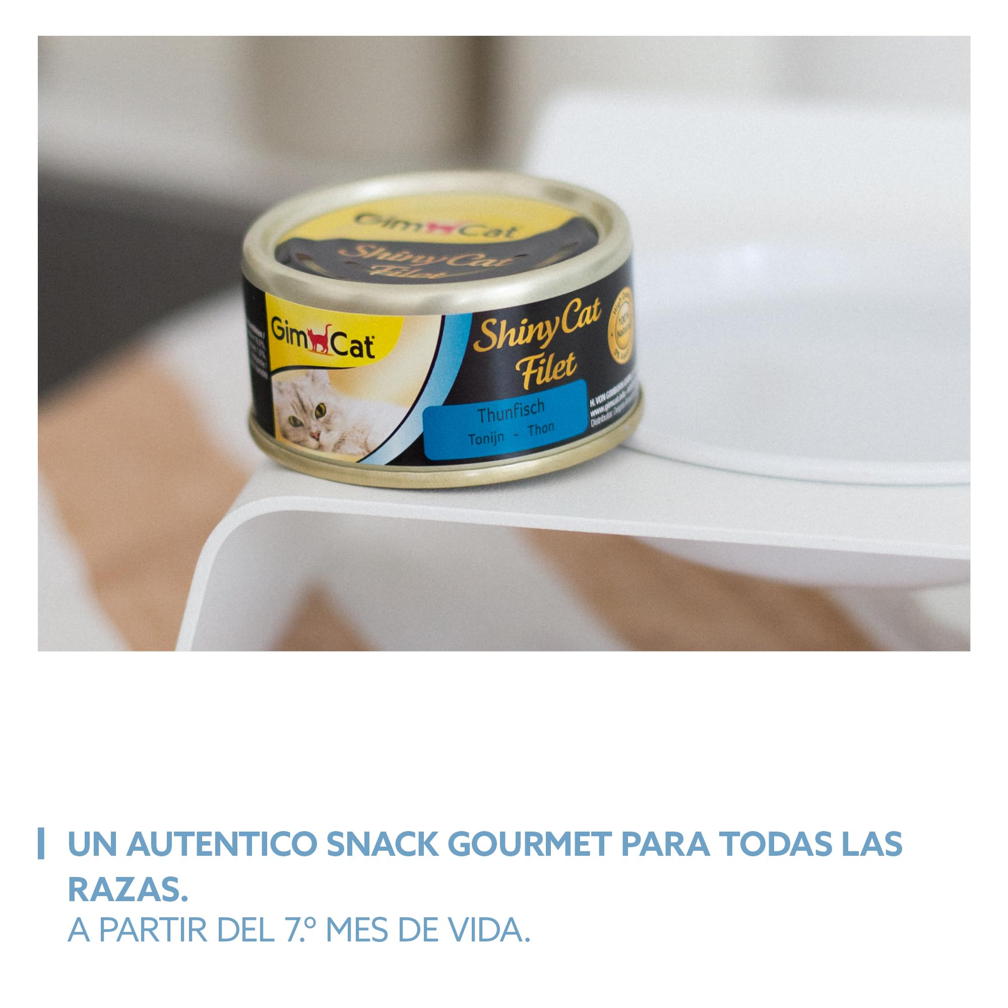 GimCat ShinyCat Filet - Comida para gatos con 100 % de filete para gatos adultos - Sin azúcar añadido ni gluten - Atún - 48 latas (48 x 70 g)