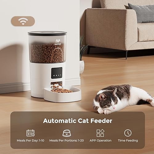 Miniatura 9 de IMIPAW Alimentador automático WiFi 5G y dispensador de agua, dispensador de alimentos secos programado, control remoto con aplicación, porciones