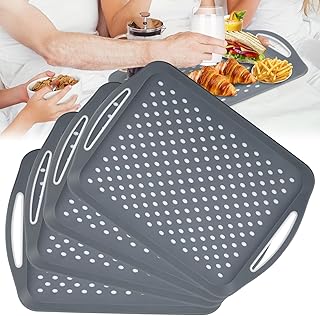Food Trays for Eating on Couch with Handles, 4 Pack Non Slip Dinner Trays for Eating, Large Food Serving Tray for Snack, Fruit, Dessert, Breakfast, Appetizers and Beverage, Dishwasher Safe